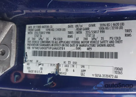 2015 Ford Escape Se z USA, uszkodzony, nr VIN 1FMCU0G71FUA03751